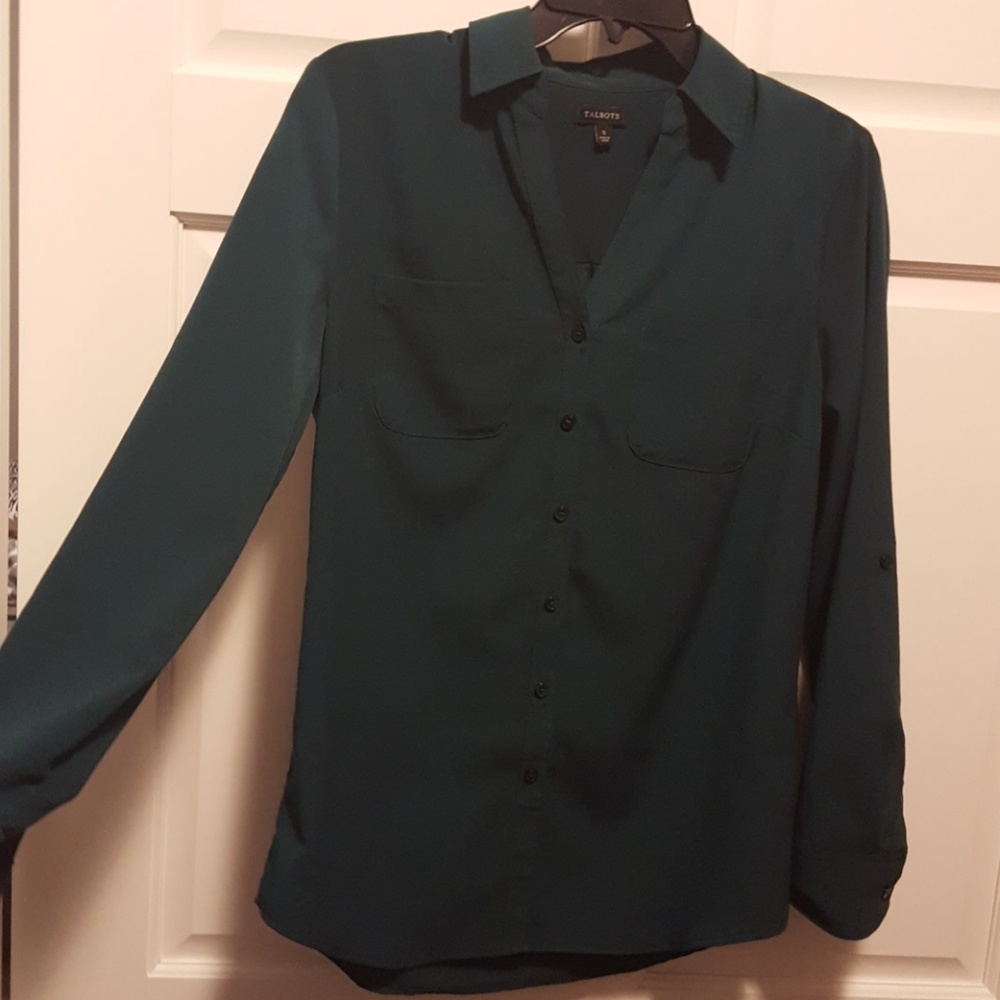 Green button down blouse